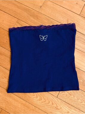 NWT Forever 21 Navy Blue Tube Top w Embroidered Butterfly